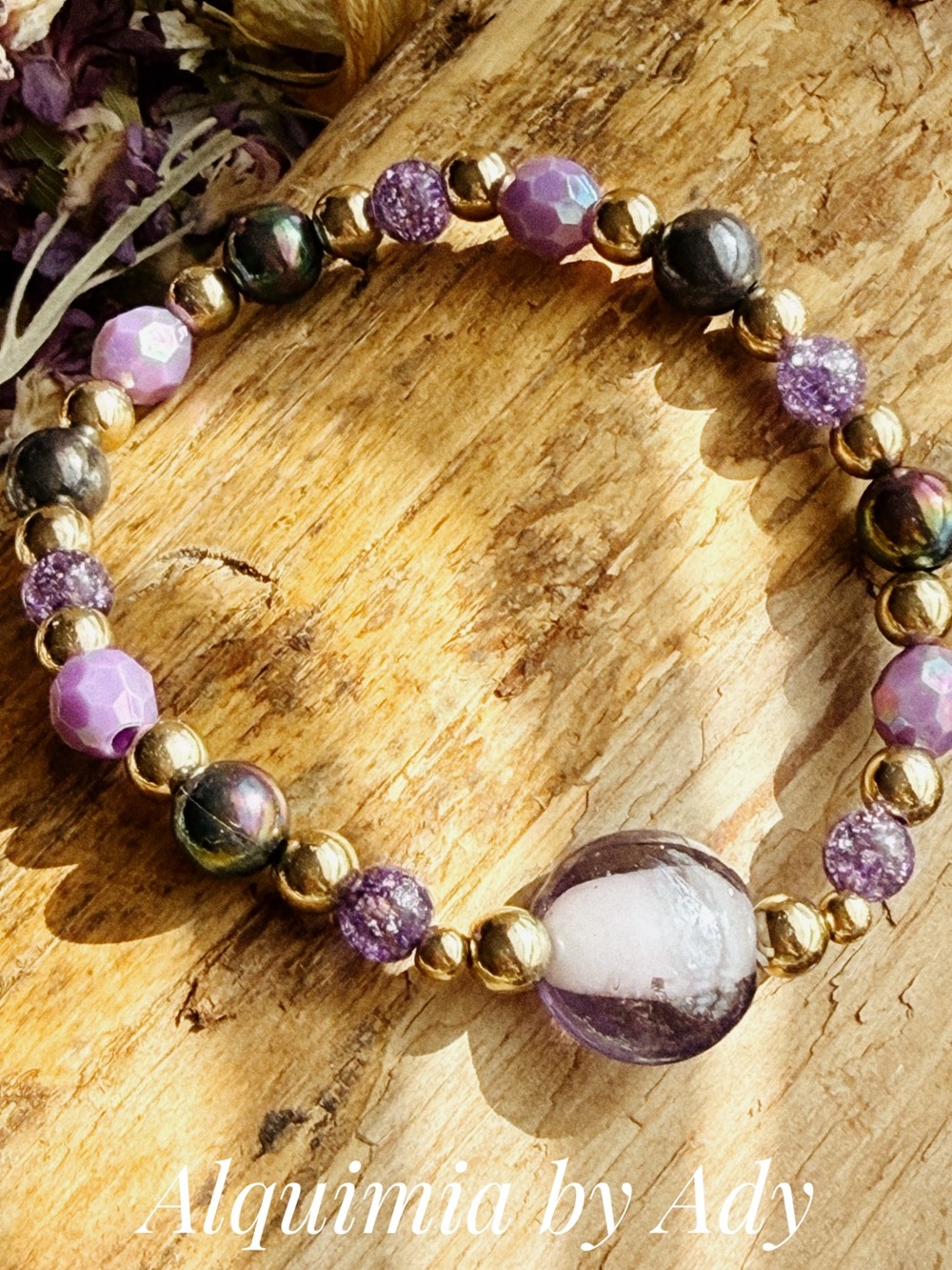 FALL + Soft Lavender Faceted Glass & amethyst Gold Accent Bracelet
